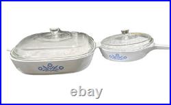 Vintage Corning Ware Blue Cornflower Set 2 Casserole Dishes With Lids