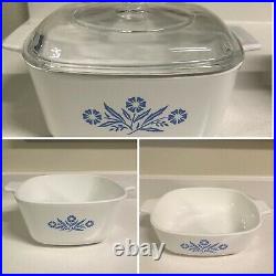 Vintage Corning Ware Blue Cornflower- Set Of 3 Casserole Dishes With One Lid