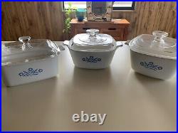 Vintage Corning Ware Blue Cornflower Set Of 3. Circa 1960-1985