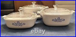 Vintage Corning Ware Blue Cornflower Set of Dishes, lids, hot plate, and handle