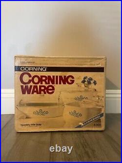 Vintage Corning Ware Blue Cornflower Starter Set 3 Casseroles 3 Lids NIB A-300