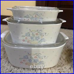 Vintage Corning Ware Blue Ribbon Flower Basket Set of 6 Dishes with Lids