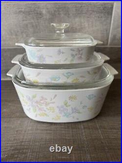 Vintage Corning Ware Bouquet of flowers (3) Casserole with Lid 6pcs