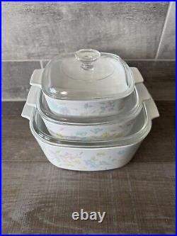 Vintage Corning Ware Bouquet of flowers (3) Casserole with Lid 6pcs