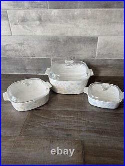 Vintage Corning Ware Bouquet of flowers (3) Casserole with Lid 6pcs