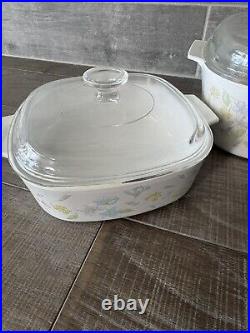 Vintage Corning Ware Bouquet of flowers (3) Casserole with Lid 6pcs