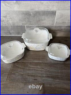 Vintage Corning Ware Bouquet of flowers (3) Casserole with Lid 6pcs