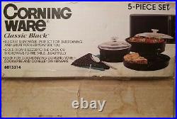 Vintage Corning Ware Classic Black 5 Piece Set 6013314 1990