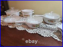 Vintage Corning Ware Cookware Spice of Life 14 Piece Set Includes 5 Glass Lids