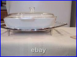 Vintage Corning Ware Cornflower Casserole Dish with Lid and Chrome Trivet