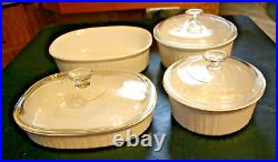 Vintage Corning Ware, French White Casserole And Pots With Lids