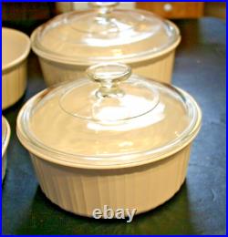 Vintage Corning Ware, French White Casserole And Pots With Lids