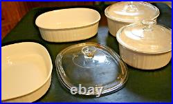 Vintage Corning Ware, French White Casserole And Pots With Lids