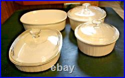 Vintage Corning Ware, French White Casserole And Pots With Lids