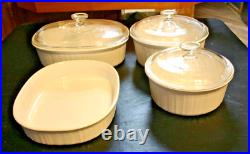 Vintage Corning Ware, French White Casserole And Pots With Lids