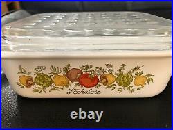 Vintage-Corning Ware, Microwaveable-Vegetable-Floral W Pyrex Glass Flat Lid RARE