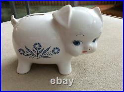 Vintage Corning Ware Pig Bank Blue Cornflower WithStopper Made In England