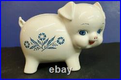 Vintage Corning Ware Pig Piggy Bank Cornflower Blue Pattern England No Stopper
