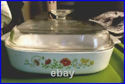 Vintage Corning Ware Poppy Wild Flower Casserole Dish withGlass Lid
