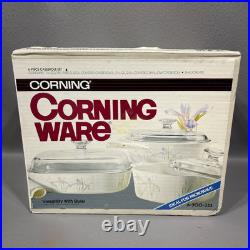 Vintage Corning Ware SHADOW IRIS 6 Piece Casserole Set NEW Sealed Box A300-333