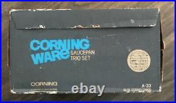 Vintage Corning Ware Saucepan Trio Blue Cornflower 6 pc in Box A33 New SEALED