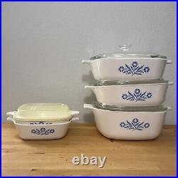 Vintage Corning Ware Set Of 3 Blue Cornflower Casserole Bowls Lids & 2 Petit Pan