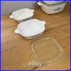 Vintage Corning Ware Set Of 3 Blue Cornflower Casserole Bowls Lids & 2 Petit Pan