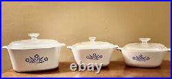 Vintage Corning Ware Set Of 3 Blue Cornflower Casserole Bowls with Lid