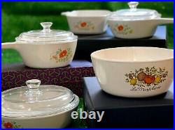 Vintage Corning Ware Set of 5 Saucepan and casserole with 3 Pyrex Lid EUC