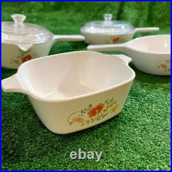 Vintage Corning Ware Set of 5 Saucepan and casserole with 3 Pyrex Lid EUC