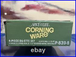 Vintage Corning Ware Spice o Life 4 Piece Du-Ette Set New in Box Sealed P-839-8