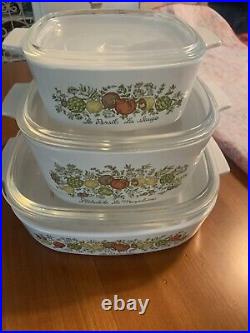 Vintage Corning Ware Spice of Life Casserole Baking Dishes With Lids