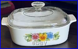 Vintage Corning Ware Summer Blush Pansey Set 5 Casserole Dishes Lids Wildflower