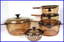 Vintage Corning Ware Visions 10 Piece Amber Glass Cookware Set USA