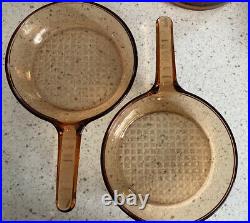 Vintage Corning Ware Visions 11-Pc Amber Glass Cookware Pans Skillets Baking EUC