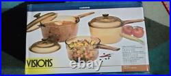 Vintage Corning Ware Visions 6 Piece Saucepan Set Amber NIB! 1995 USA Vintage Corning Ware Visions 6 Piece Saucepan Set Amber NIB! 1995 USA