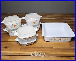 Vintage Corning Ware Wildflower Baking Dishes Open Roaster Casserole 13 Pieces