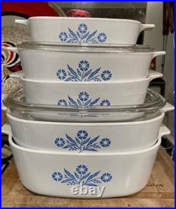 Vintage Corningware Blue Cornflower Pyrex 5 Piece Baking Dish Set