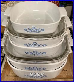 Vintage Corningware Blue Cornflower Pyrex 5 Piece Baking Dish Set
