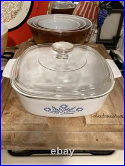 Vintage Corningware Blue Cornflower Pyrex 5 Piece Baking Dish Set