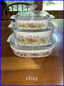 Vintage Corningware Spice Of Life Set Of Three-All With Lids