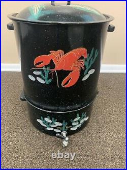 Vintage Granite Ware with Enameled Clam/Lobster/Corn Boil Pot 3 Pieces