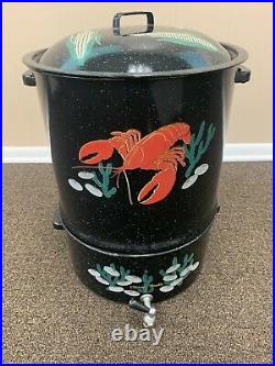 Vintage Granite Ware with Enameled Clam/Lobster/Corn Boil Pot 3 Pieces