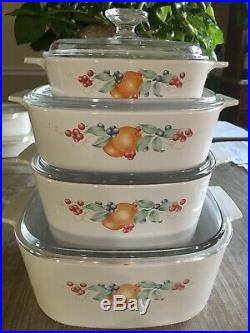 Vintage Hard To Find Rare CORNING WARE ABUNDANCE SET OF 8 CASSEROLE WithPyrex Lids