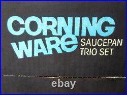 Vintage NOS CorningWare Saucepan Trio Set Blue Cornflower A-33