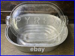 Vintage PYREX 2000 Aluminum Roaster Roasting Pan, Embossed Lid. RARE 1920s