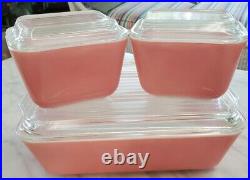 Vintage PYREX 6 piece PINK Refrigerator Set Bowls With Lids Numbers 501 & 503