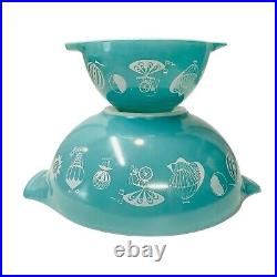 Vintage PYREX Hot Air Balloons Turquoise CHIP & DIP Set 441/444 AS IS FLAWS