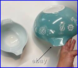 Vintage PYREX Hot Air Balloons Turquoise CHIP & DIP Set 441/444 AS IS FLAWS