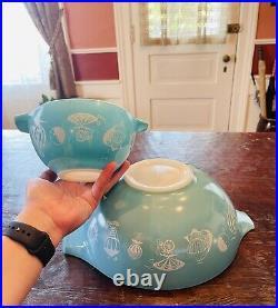 Vintage PYREX Hot Air Balloons Turquoise CHIP & DIP Set 441/444 AS IS FLAWS